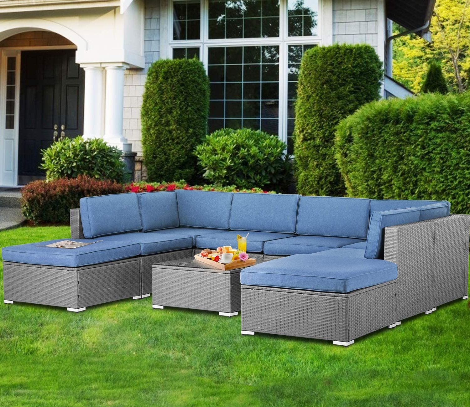 Suncrown Outdoor Furniture 9 Piece Patio Sofa Modular Sectional Gray Intended For Most Popular Outdoor Seating Sectional Patio Sets (View 1 of 15)