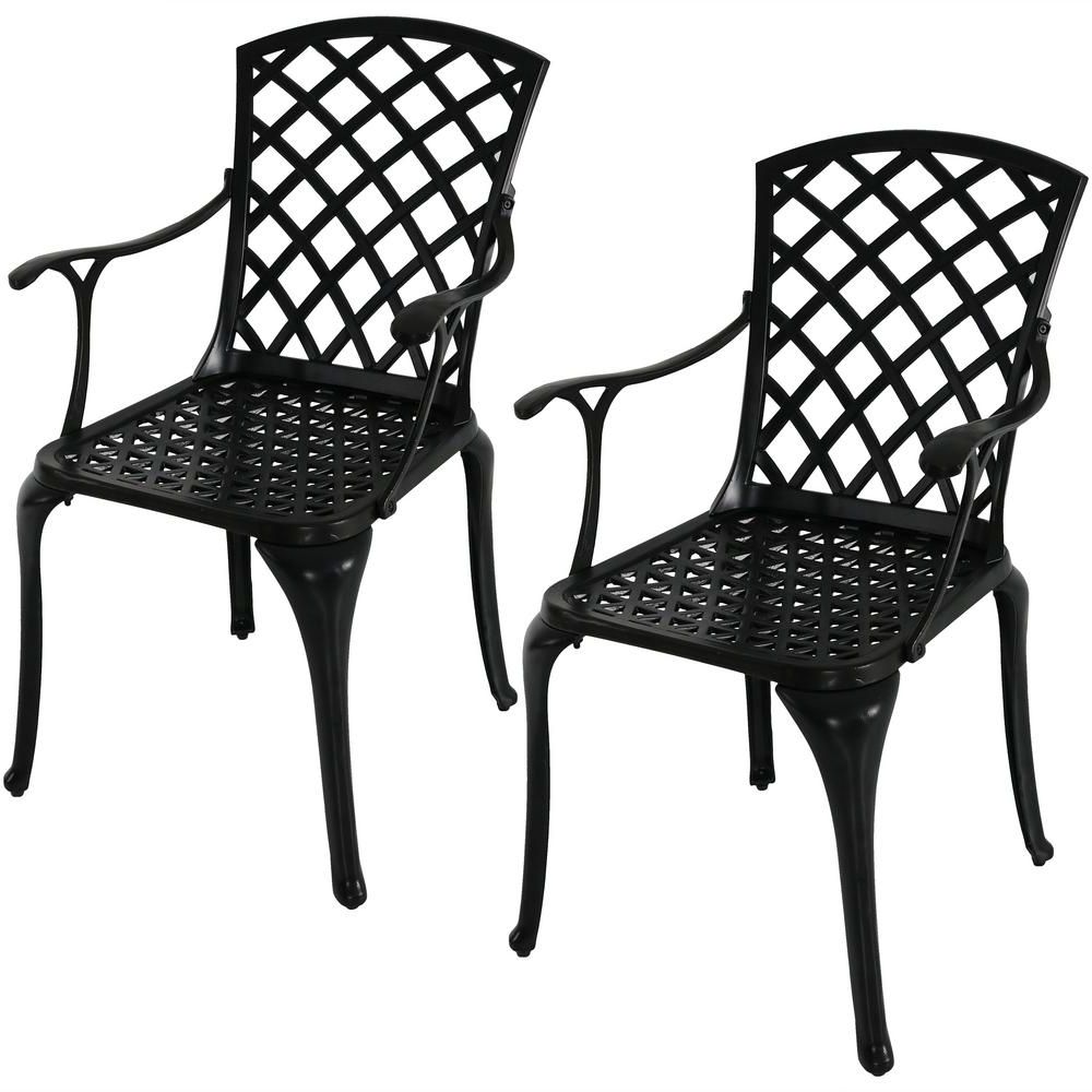 Sunnydaze Decor Crossweave Black Cast Aluminum Patio Dining Chair Set For Famous Black Outdoor Dining Chairs (View 7 of 15)