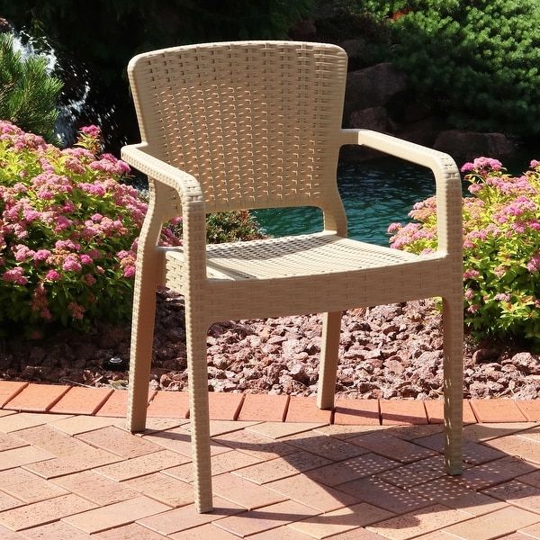 Sunnydaze Segonia Plastic Stackable Arm Chair – Indoor Or Outdoor With Fashionable Stacking Outdoor Armchairs Sets (View 4 of 15)