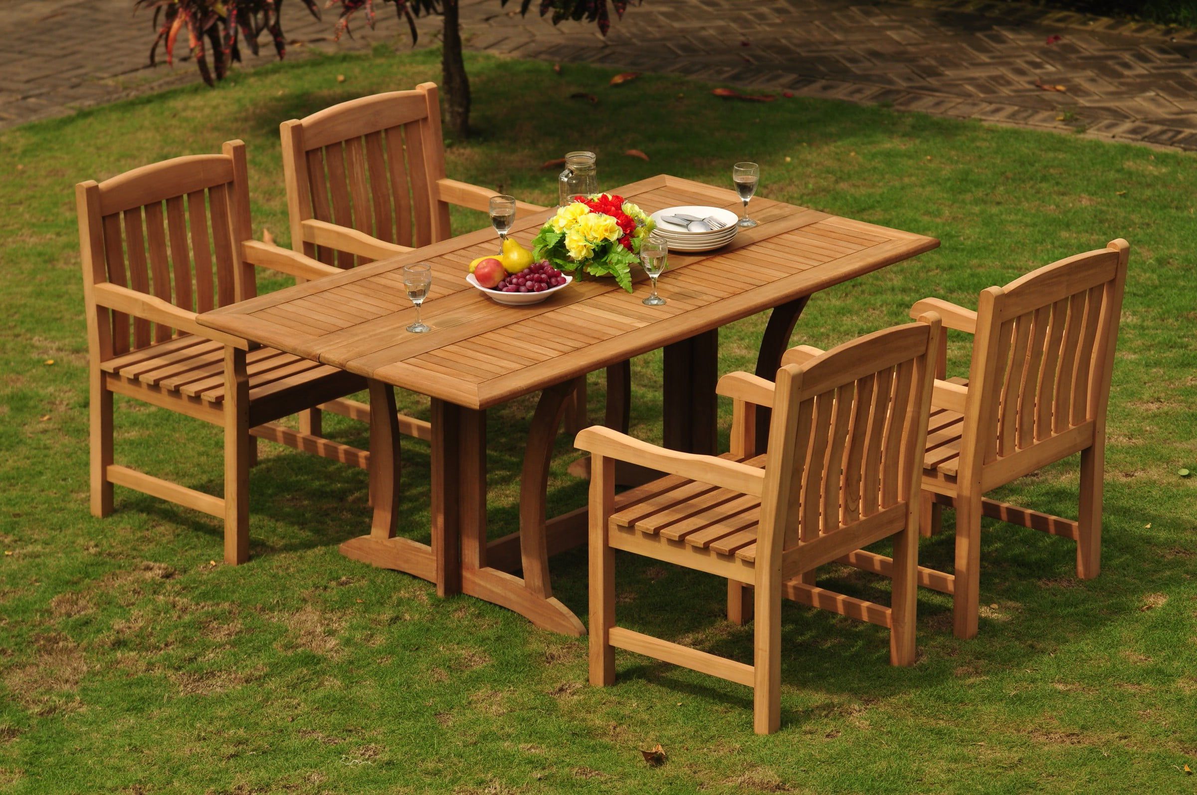Teak Dining Set: 4 Seater 5 Pc: 69" Warwick Console Folding Dining Throughout Latest Teak Outdoor Folding Chairs Sets (View 1 of 15)