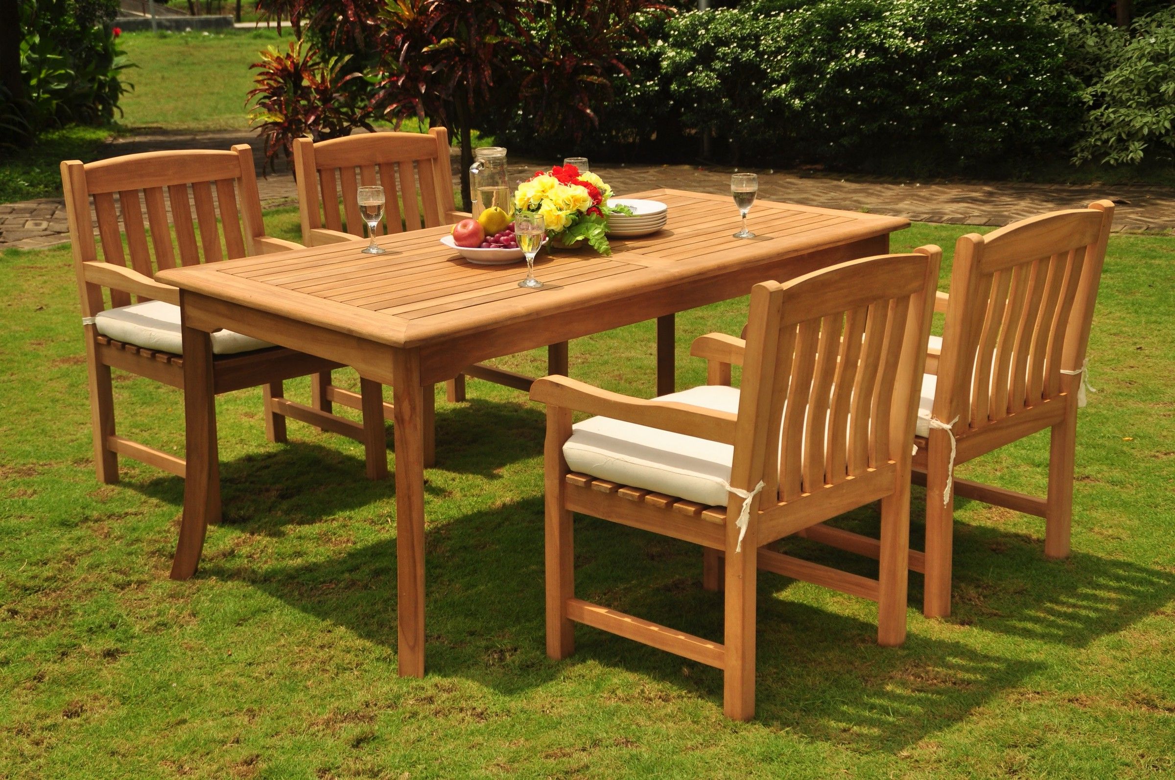 Teak Dining Set: 4 Seater 5 Pc: 71" Rectangle Dining Table And 4 Devon Inside Best And Newest Teak Wood Outdoor Table And Chairs Sets (View 3 of 15)