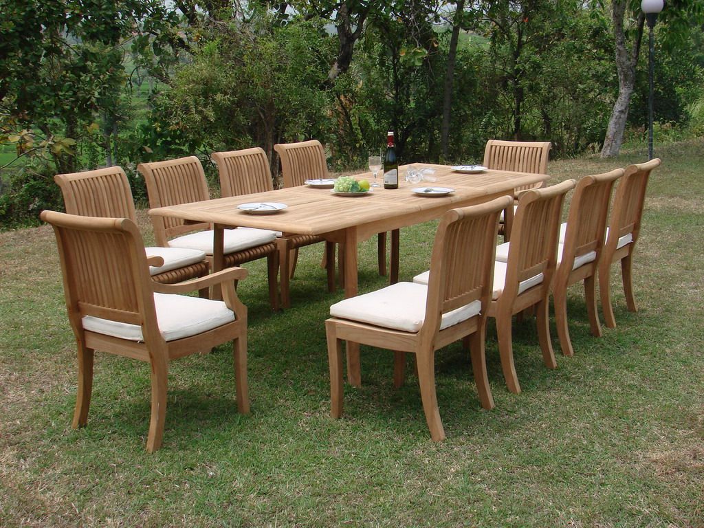 Teak Dining Set:10 Seater 11 Pc – 94" Double Extension Rectangle Table With Most Popular Teak Wood Rectangular Patio Dining Sets (View 7 of 15)