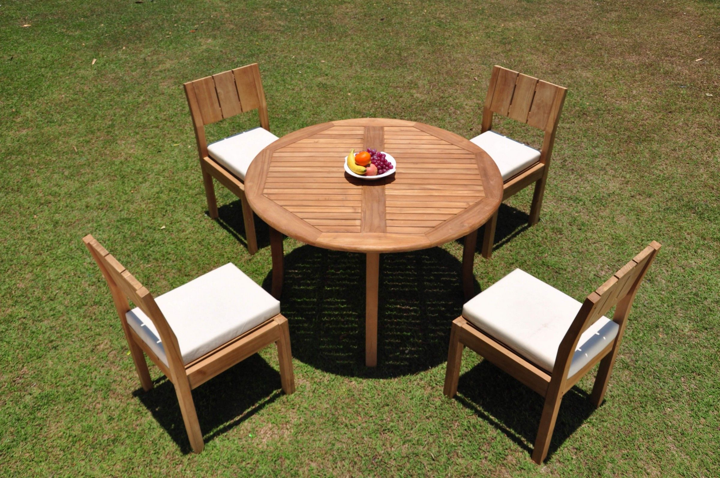 Teak Outdoor Loungers Sets With 2020 Grade A Teak Dining Set: 4 Seater 5 Pc: 48" Round Table And 4 Veranda (View 2 of 15)