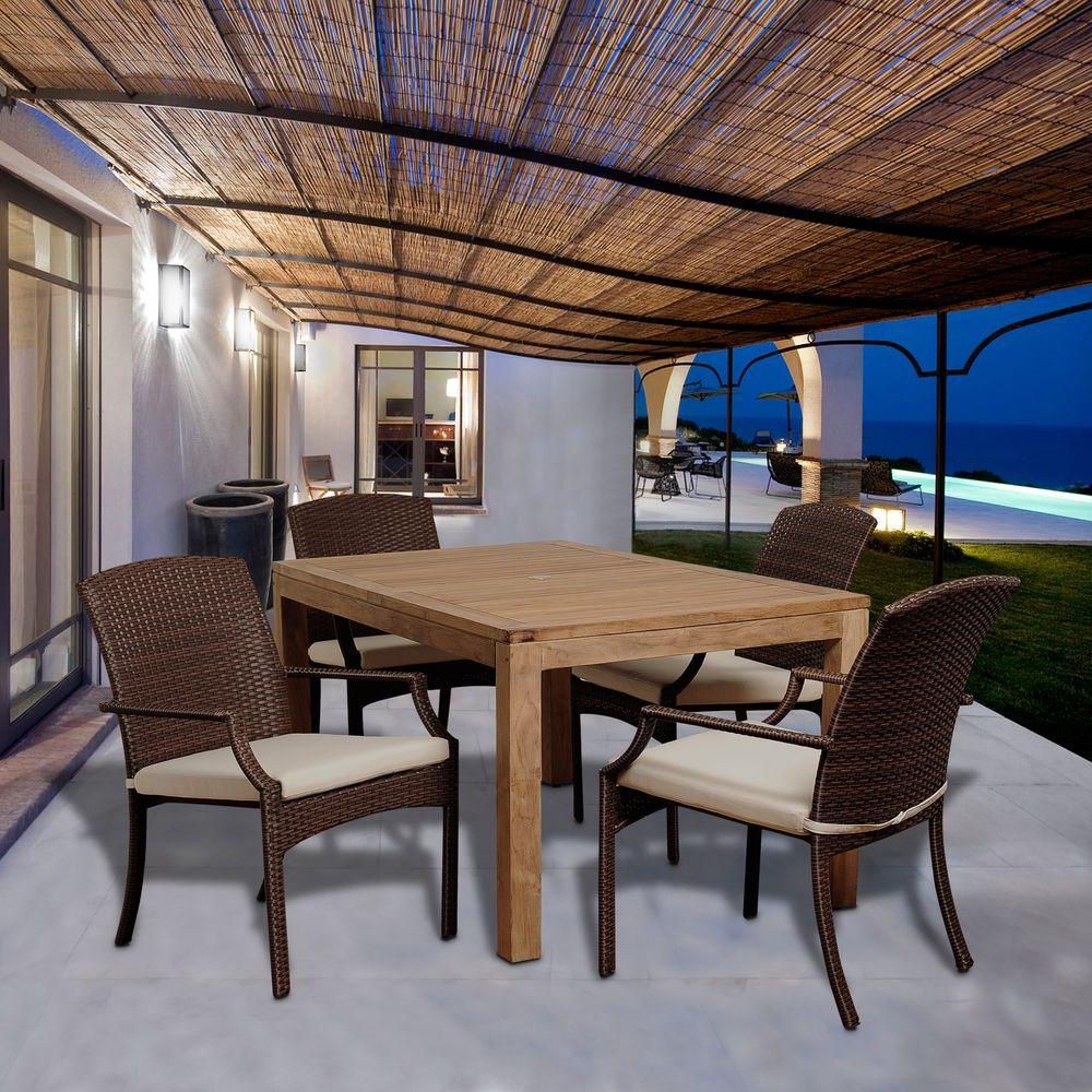 Teak Outdoor Square Dining Sets Within 2020 Amazonia Travis 5 Piece Teak Rectangular Patio Dining Set With Off (View 9 of 15)