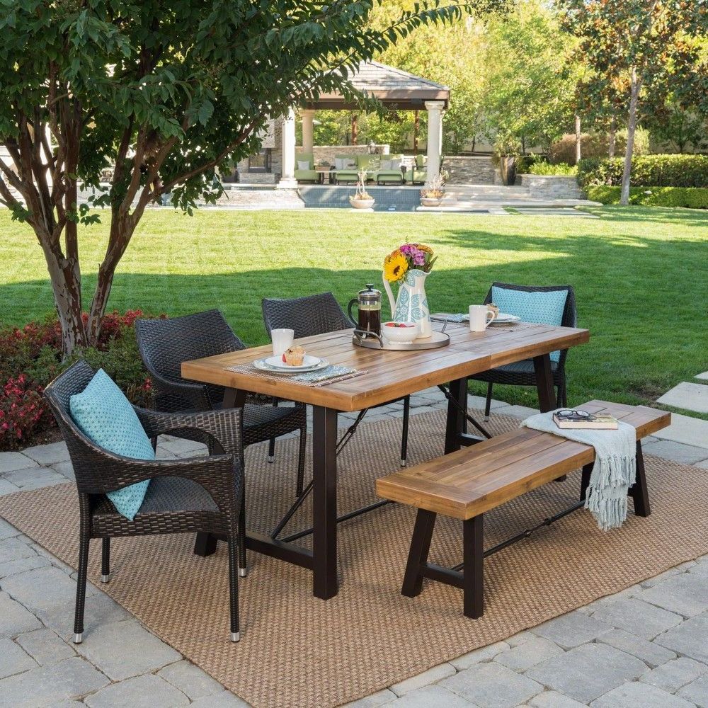 Teak Wicker Outdoor Dining Sets Intended For Most Up To Date Montgomery 6pc Acacia & Wicker Dining Set – Teak/brown – Christopher (View 14 of 15)