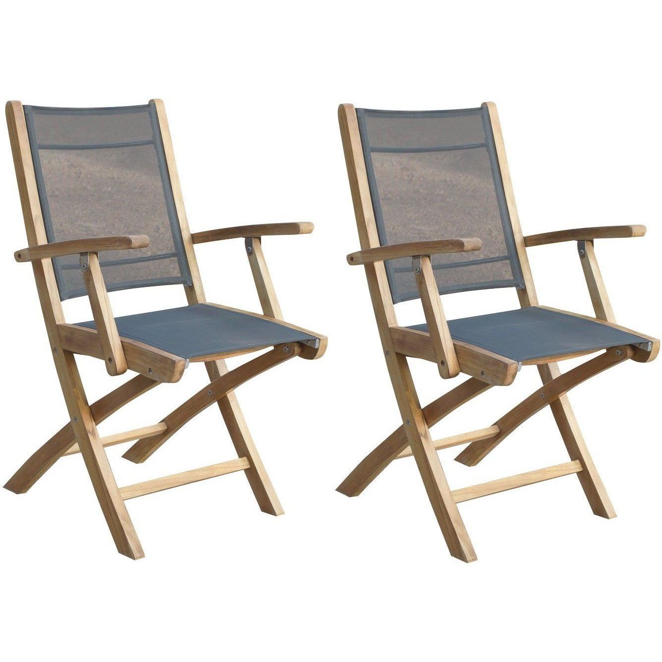 Teak Wood Miami Folding Arm Chair, Black (set Of 2) (View 5 of 15)