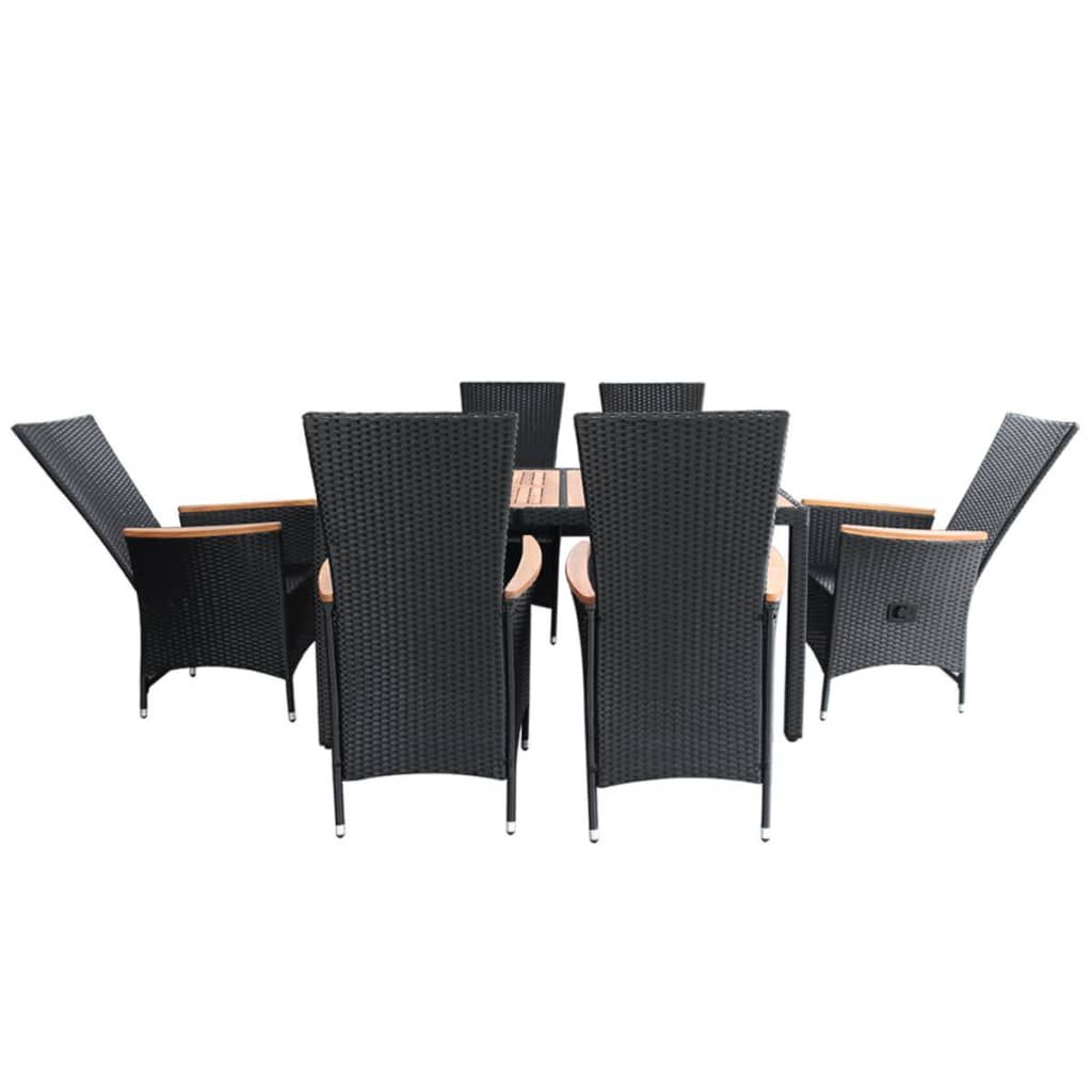 Trendy 13 Piece Extendable Patio Dining Sets Throughout Vidaxl Outdoor Dining Set 13 Piece Poly Rattan Black Wicker Wood Top (View 12 of 15)