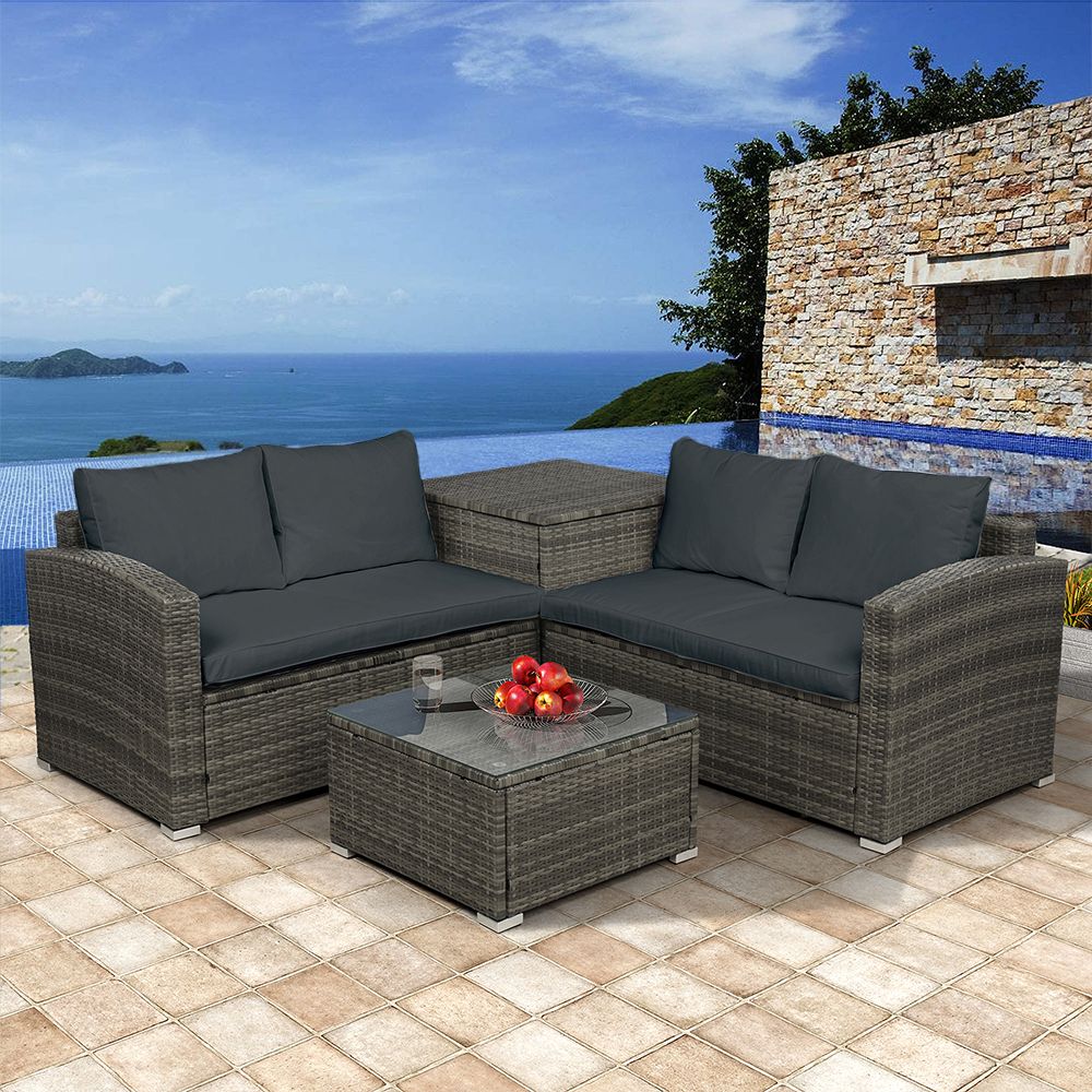 Trendy 4 Piece Gray Outdoor Patio Seating Sets Intended For 4 Piece Outdoor Furniture Wicker Patio Garden Dining Sets, Patio (View 6 of 15)