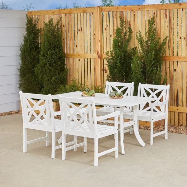 Trendy 5 Piece Outdoor Bench Dining Sets Regarding Shop Havenside Home Surfside 5 Piece White Patio Dining Set With Table (View 12 of 15)