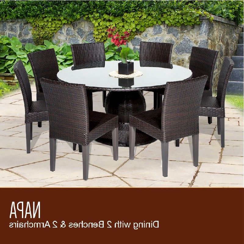 Trendy Armless Round Dining Sets With Regard To Napa 60 Inch Outdoor Patio Dining Table W/ 8 Armless Chairs In Espresso (View 9 of 15)