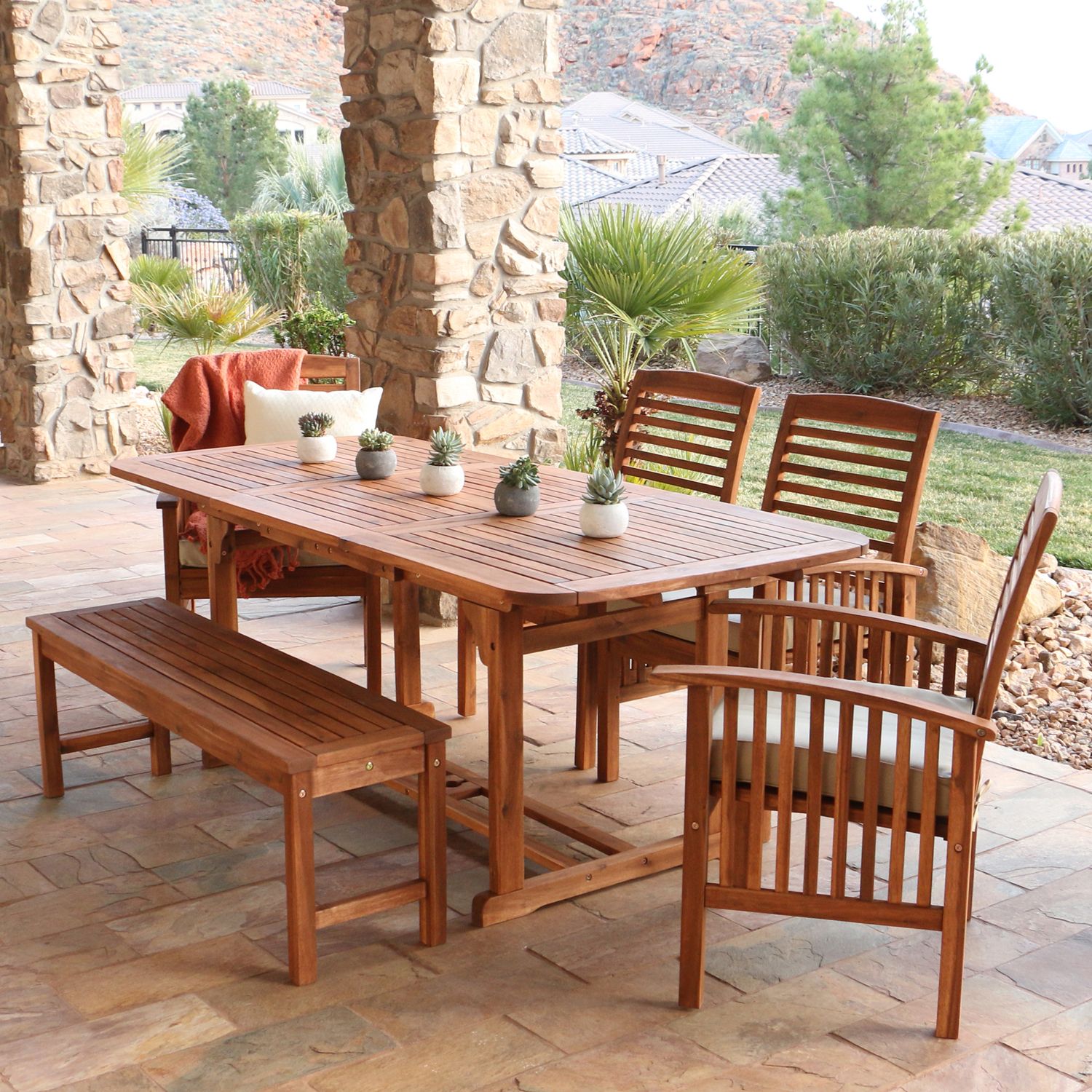 Trendy Brown Acacia Patio Dining Sets In Brown Acacia Wood 6 Piece Dining Set – Pier1 Imports (View 9 of 15)