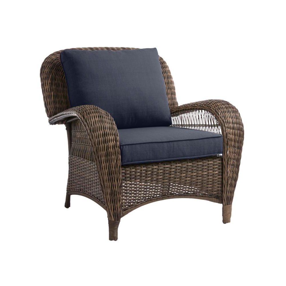 Trendy Hampton Bay Beacon Park Brown Wicker Outdoor Patio Stationary Lounge With Blue And Brown Wicker Outdoor Patio Sets (View 14 of 15)