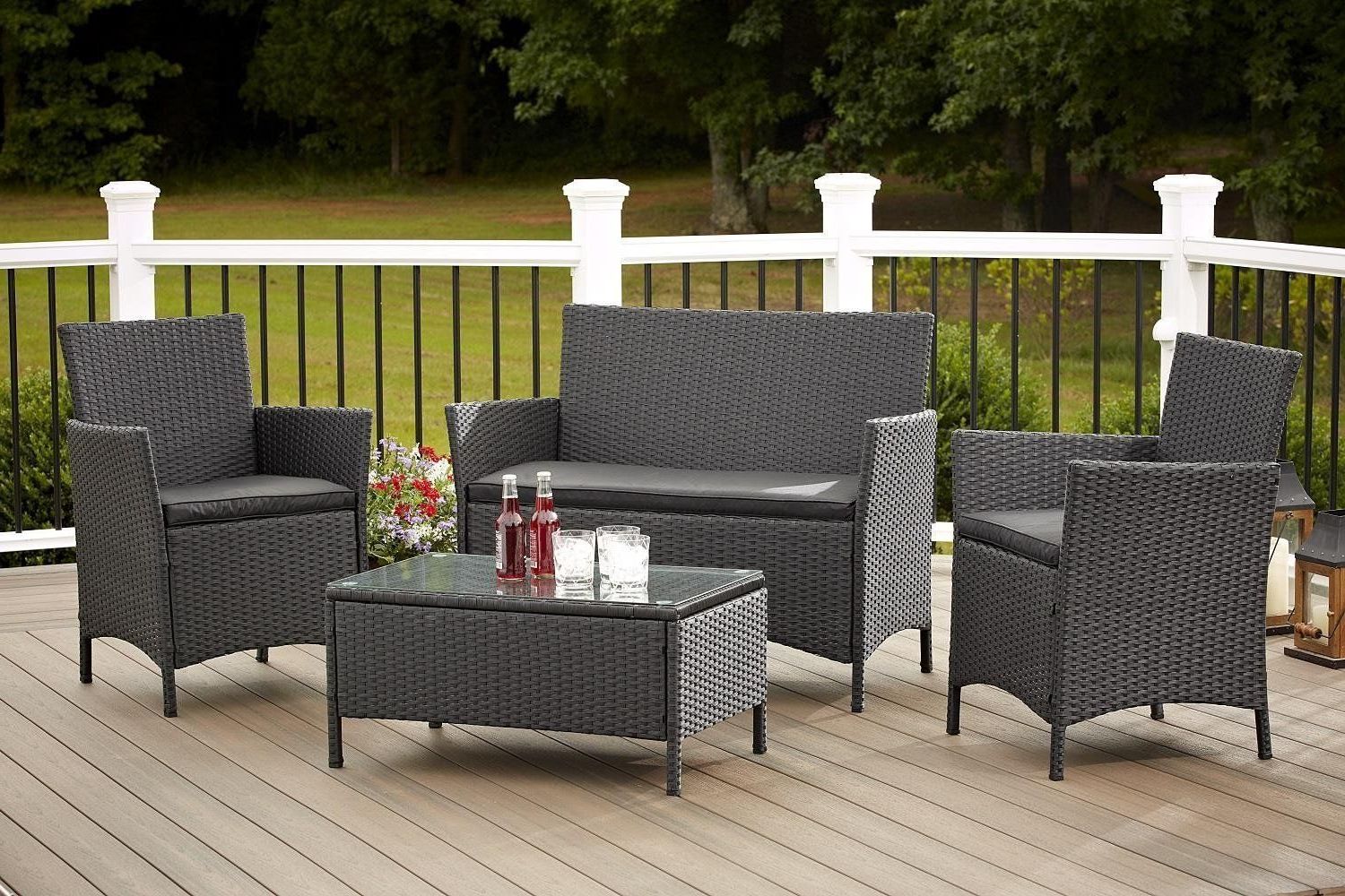 Trendy Jamaica 4 Piece Patio Furniture Set In Outdoor Resin Wicker With Black Pertaining To 4 Piece Outdoor Patio Sets (View 6 of 15)