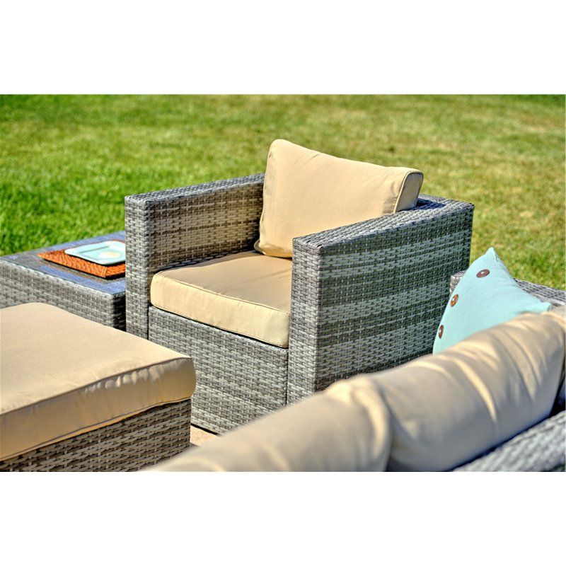 Trendy Outdoor Wicker Gray Cushion Patio Sets Regarding Caribe 4 Piece All Weather Grey Wicker Patio Seating Set With Beige (View 12 of 15)