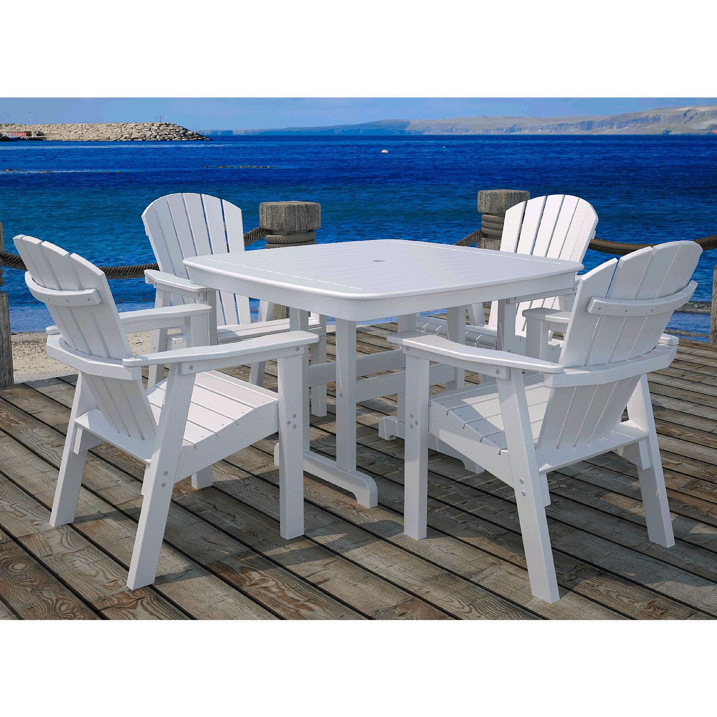 Trendy Polywood® 4 Seat Seashell Dining Set – Seashell Collection – Polywood Intended For Off White Outdoor Seating Patio Sets (View 1 of 15)