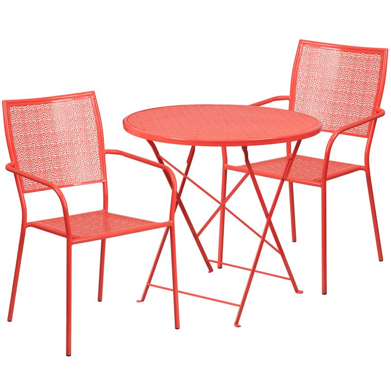 Trendy Red Steel Indoor Outdoor Armchair Sets Pertaining To Flash Furniture Co 30rdf 02chr2 Red Gg 30" Round Coral Indoor Outdoor (View 6 of 15)