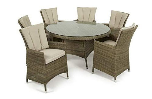 Tuscany Rattan Garden Furniture Outdoor Round Dining Table Set With 6 For Famous Gray Wicker Extendable Patio Dining Sets (View 15 of 15)