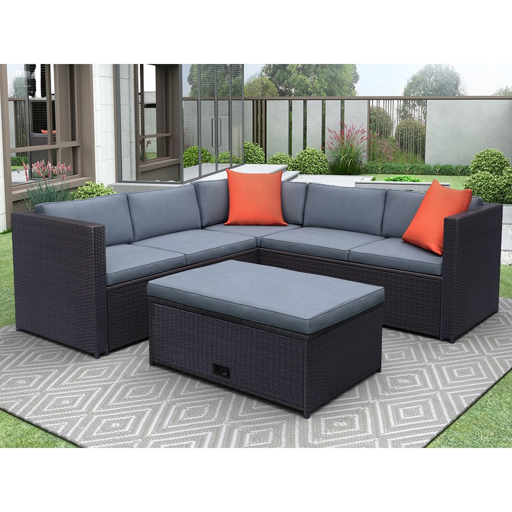 Uhomepro Outdoor Patio Furniture Set, 4 Piece Pe Rattan Wicker Patio With Regard To Latest 4 Piece Gray Outdoor Patio Seating Sets (View 10 of 15)
