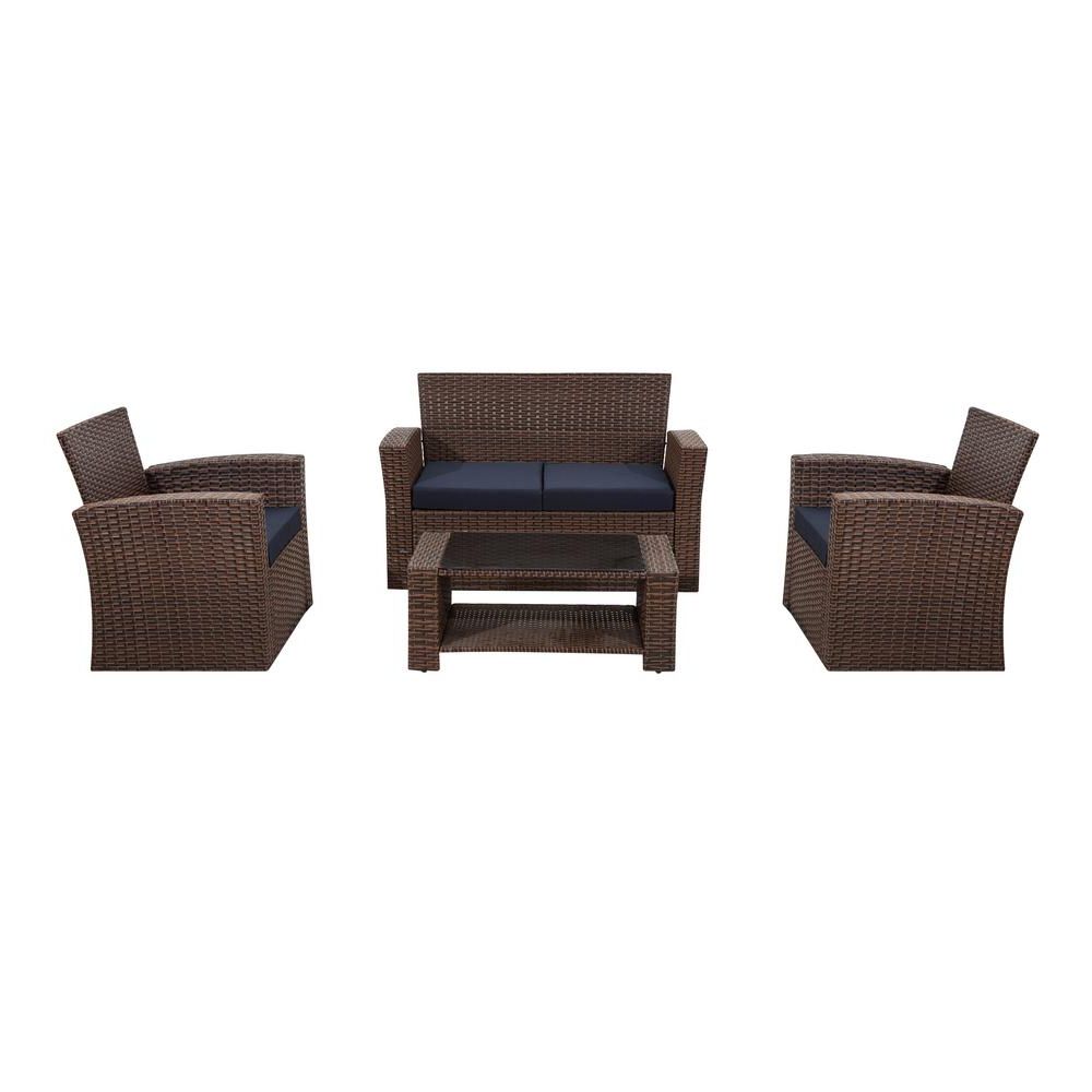 Unbranded Hudson Brown 4 Piece Rattan Conversation Outdoor Patio Sofa For Trendy 4 Piece 3 Seat Outdoor Patio Sets (View 10 of 15)