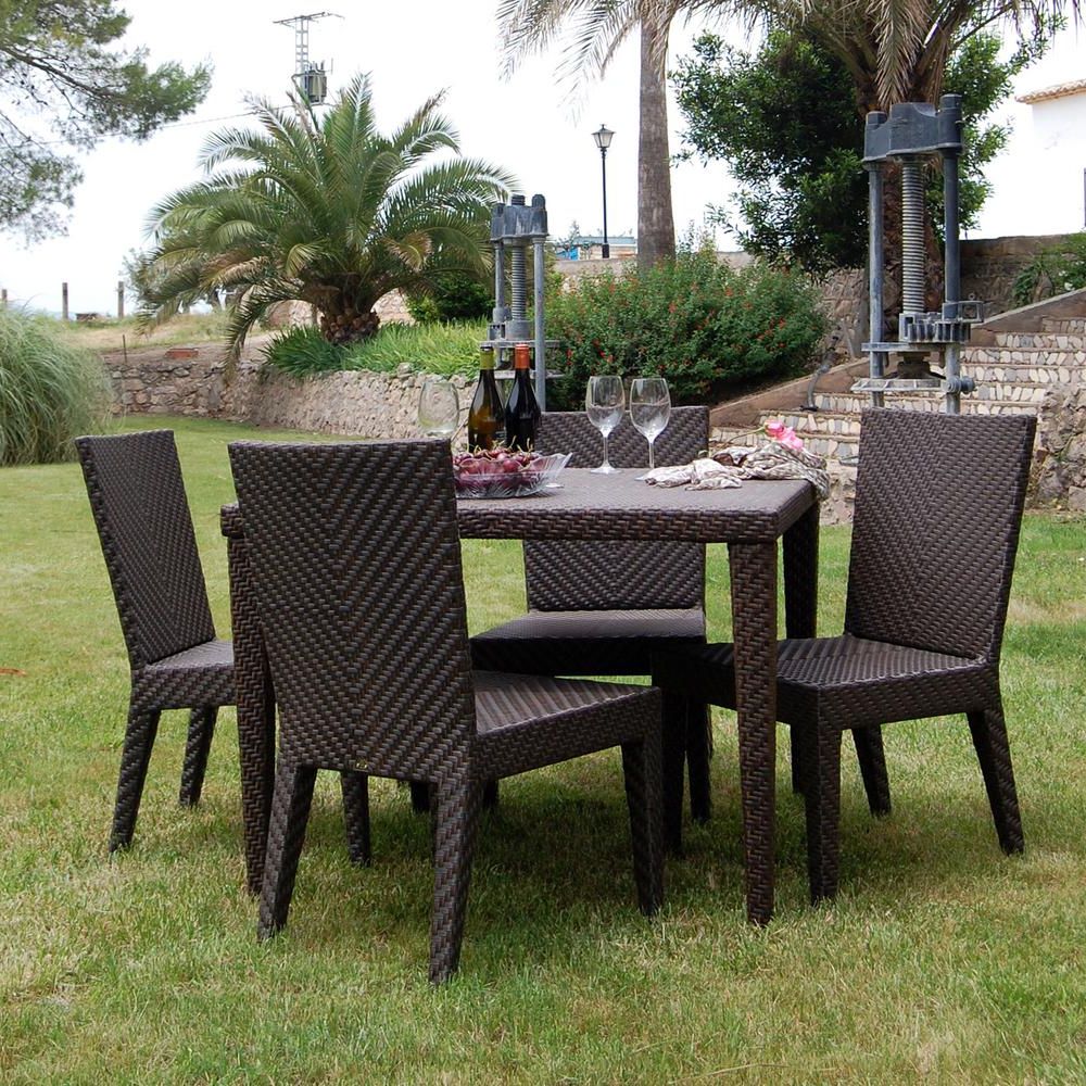Unbranded Soho Brown 5 Piece Wicker Outdoor Dining Set With Off White Within Best And Newest Off White Cushion Patio Dining Sets (View 9 of 15)