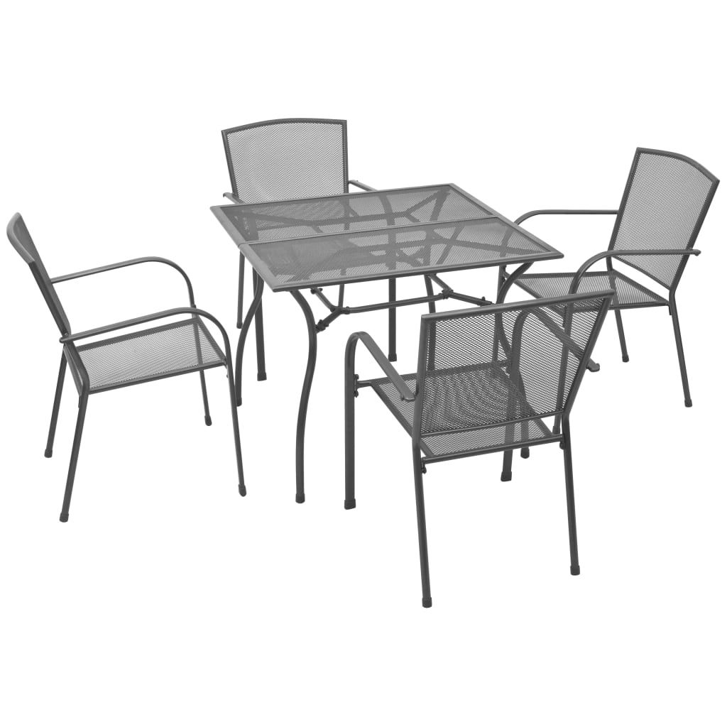 Vidaxl Outdoor Dining Set 5 Piece Steel Mesh Garden Table Stacking Throughout Favorite 5 Piece 4 Seat Outdoor Patio Sets (View 9 of 15)