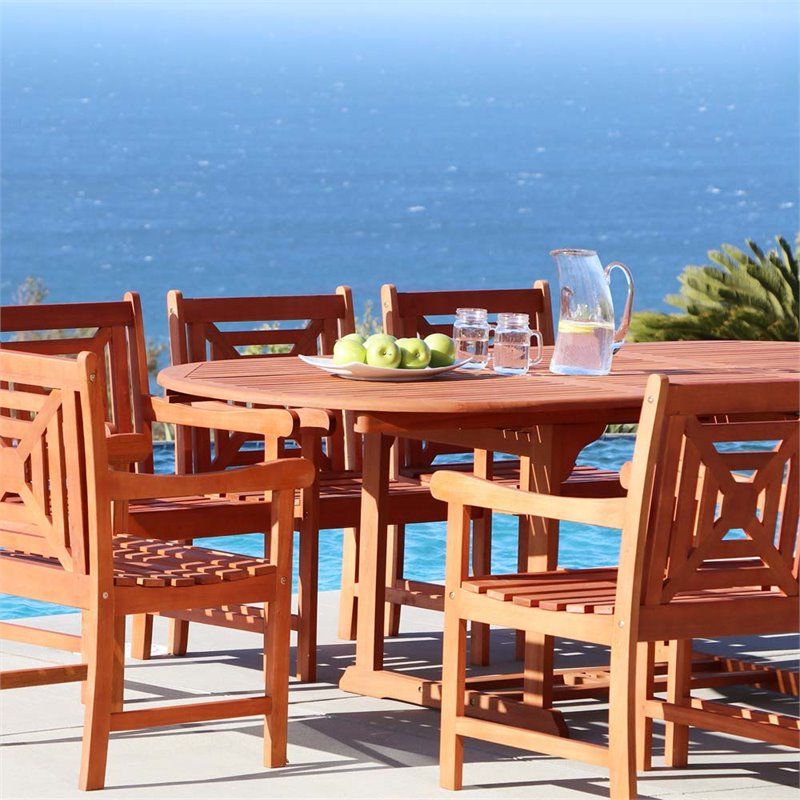 Vifah Malibu 9 Piece Extendable Oval Hardwood Patio Dining Set – V144set38 Throughout Fashionable 9 Piece Oval Dining Sets (View 1 of 15)