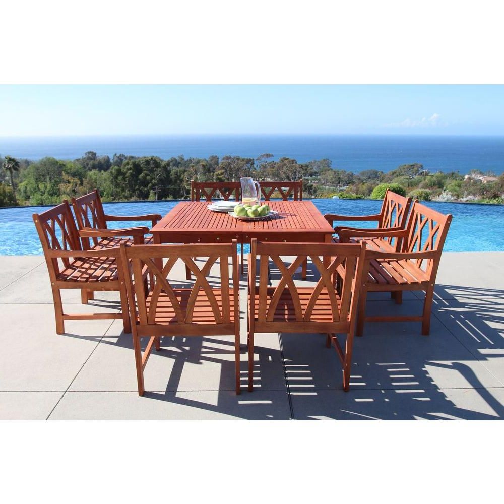 Vifah Malibu 9 Piece Square Patio Dining Set V1401set16 – The Home Depot Pertaining To 2019 9 Piece Square Dining Sets (View 5 of 15)