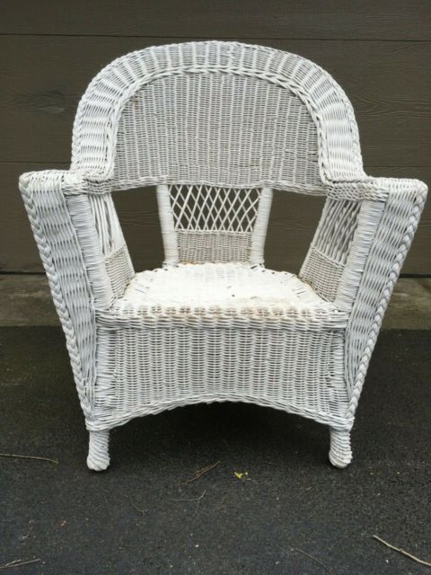 Vintage Antique Natural Real White Wicker Chair Porch Furniture Exc Pertaining To Most Current Natural Woven Outdoor Chairs Sets (View 12 of 15)