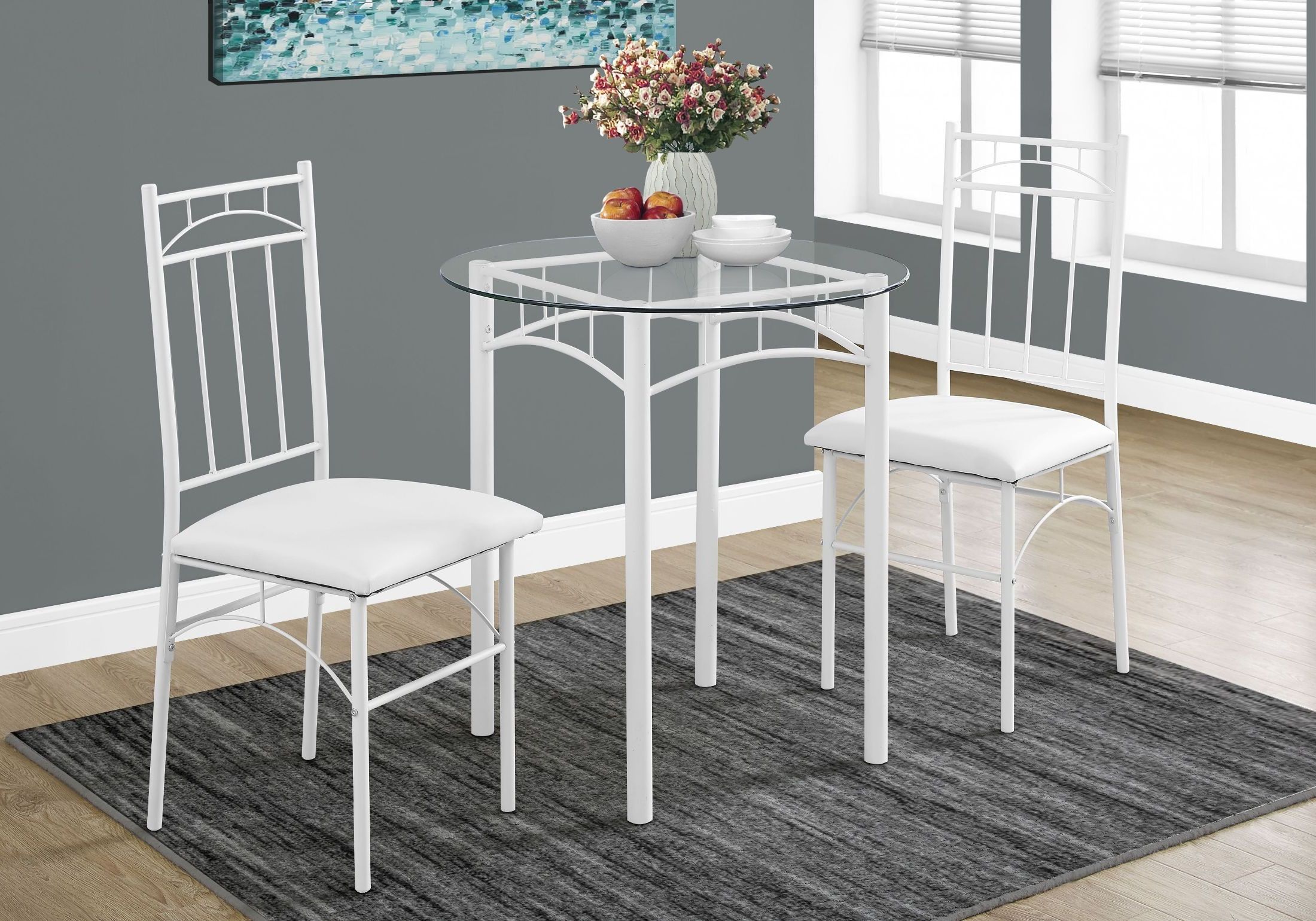 Well Known 3 Piece Bistro Dining Sets With Regard To White Metal 3 Piece Dining Room Set From Monarch (View 11 of 15)