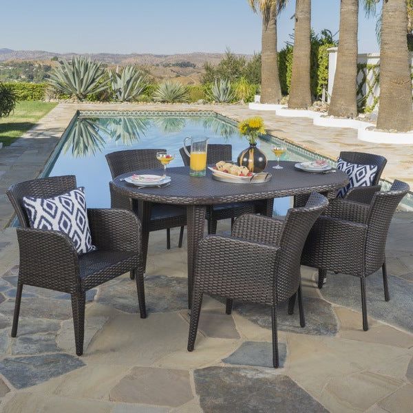Well Known 7 Piece Outdoor Oval Dining Sets Regarding Faith Outdoor 7 Piece Oval Wicker Dining Setchristopher Knight Home (View 8 of 15)