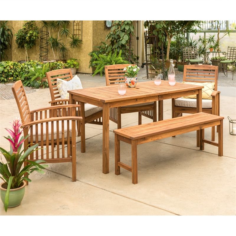 Well Known Acacia Wood Simple Patio 6 Piece Dining Set – Brown – Ow6sdtbr Inside Brown Acacia Patio Dining Sets (View 12 of 15)