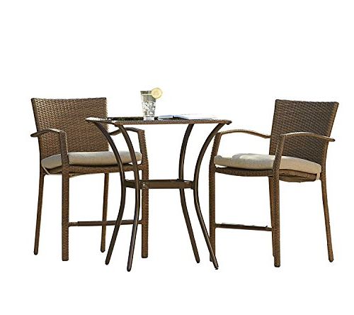 Well Known Beige Wicker And Green Fabric Patio Bistro Sets Within Efd 3pc Bistro Set 2 Seats Chairs & Square Glass Top Table Outdoor (View 8 of 15)