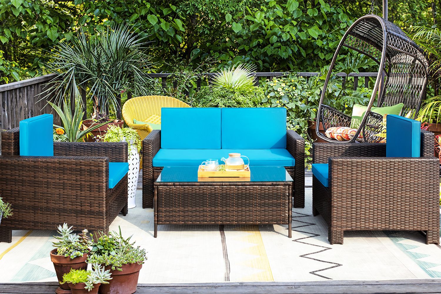 Well Known Brown Patio Conversation Sets With Cushions Regarding Walnew 4 Piece Wicker Outdoor Patio Conversation Set With Cushions (View 9 of 15)