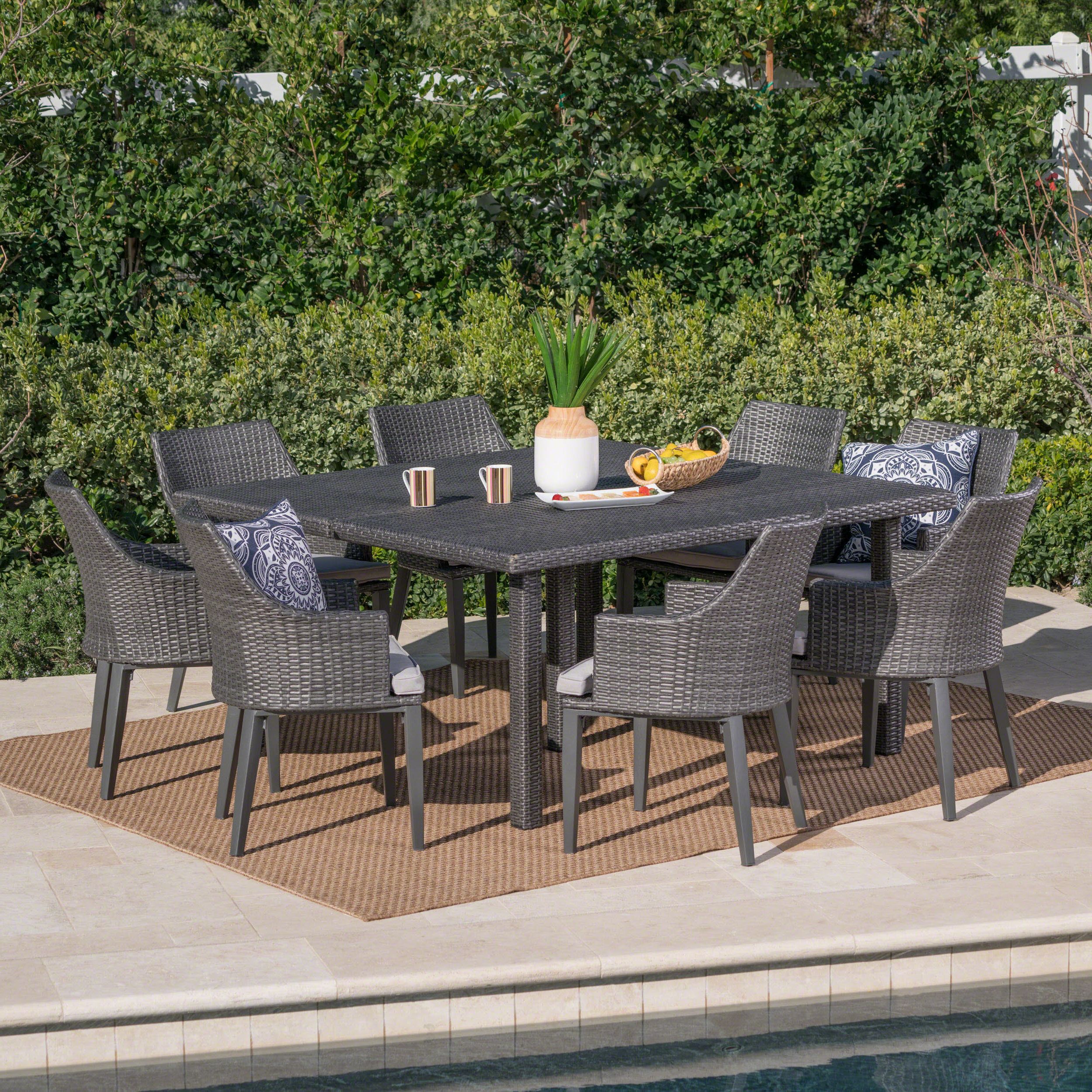 Well Known Christopher Knight Home Arnell Outdoor 9 Piece Square Wicker Dining Set Intended For 9 Piece Square Patio Dining Sets (View 2 of 15)
