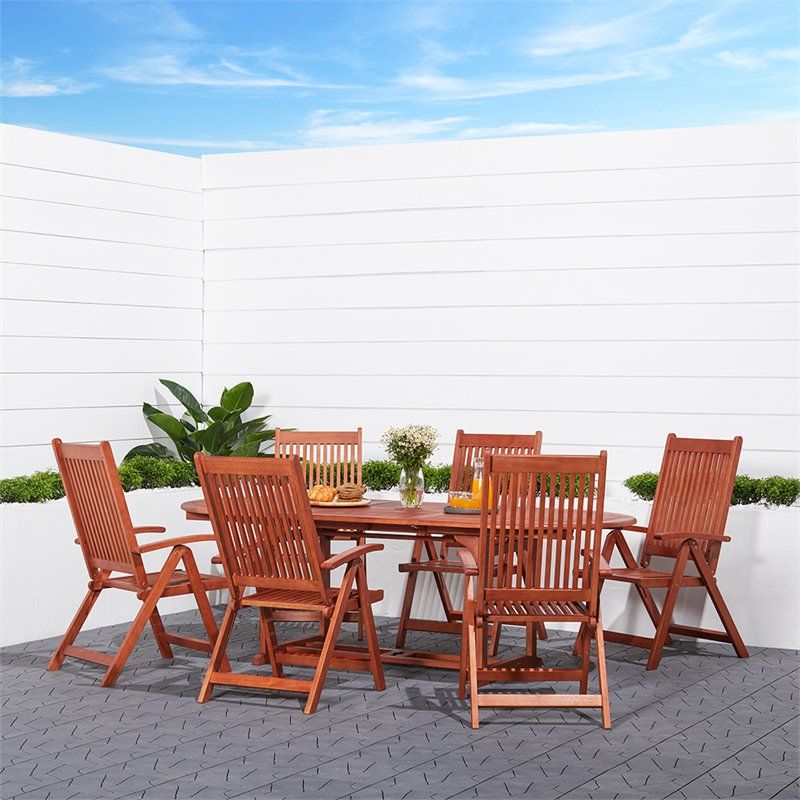 Well Known Extendable 7 Piece Patio Dining Sets Throughout Malibu Outdoor 7 Piece Wood Patio Dining Set With Extension Table And (View 8 of 15)