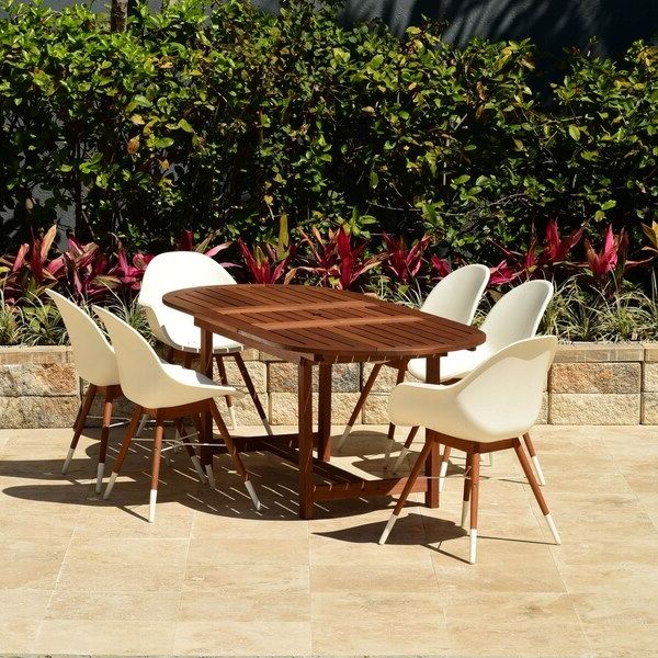 Well Known Extendable Patio Dining Set Throughout Shop Amazonia Bonita White 7 Piece Extendable Oval Patio Dining Set (View 8 of 15)