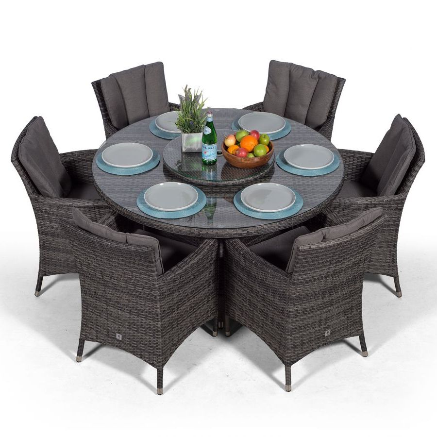Well Known Gray Wicker Round Patio Dining Sets Within Savannah 135cm Round 6 Seater Rattan Dining Set – Grey (View 9 of 15)