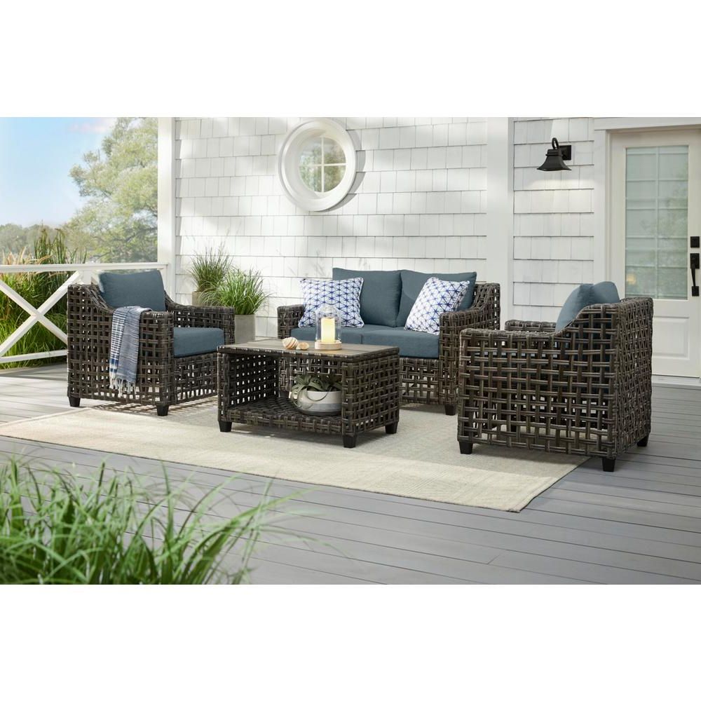 Well Known Hampton Bay Briar Ridge 4 Piece Brown Wicker Outdoor Patio Conversation With Blue And Brown Wicker Outdoor Patio Sets (View 15 of 15)