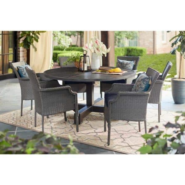 Well Known Hampton Bay Grayson 7 Piece Ash Gray Wicker Outdoor Patio Dining Set With Regard To Sky Blue Outdoor Seating Patio Sets (View 8 of 15)