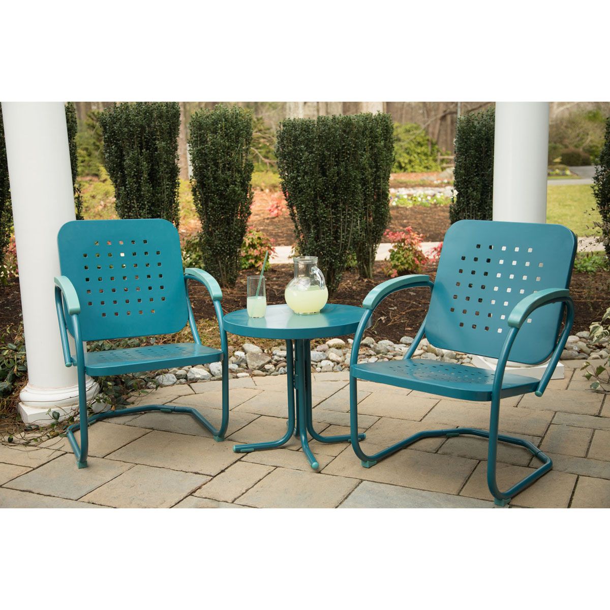 Well Known Hanover Retro 3 Piece Chair Set With 2 Metal Spring Chairs And 1 Metal Regarding Blue 3 Piece Outdoor Seating Sets (View 2 of 15)