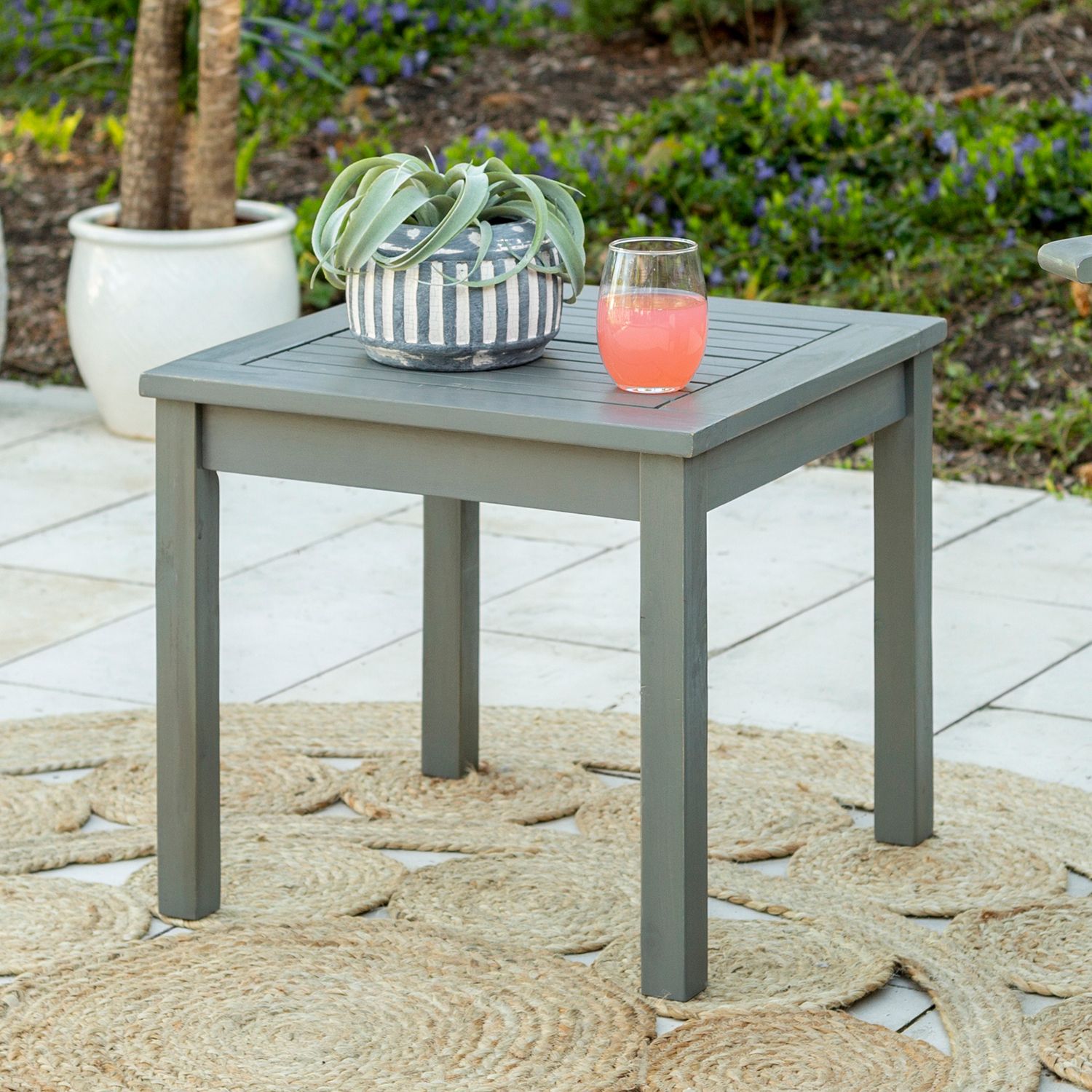Well Known Jardin Gray Wash Acacia Wood Patio Side Table – Pier1 Imports For Natural Dark Oil Acacia Outdoor Arm Chairs (View 4 of 15)
