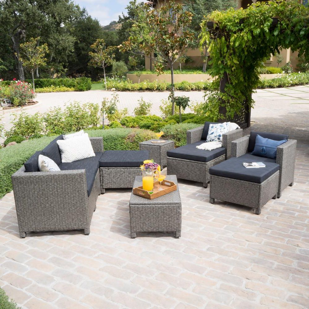 Well Known Noble House 10 Piece Wicker Patio Sectional Conversation Set With Mixed Regarding Black Cushion Patio Conversation Sets (View 9 of 15)