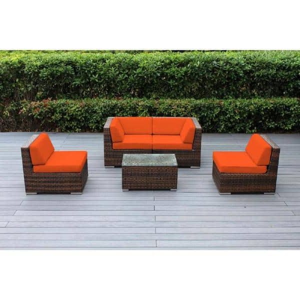 Well Known Ohana Depot Ohana Mixed Brown 5 Piece Wicker Patio Seating Set With Within Fabric 5 Piece 4 Seat Outdoor Patio Sets (View 13 of 15)