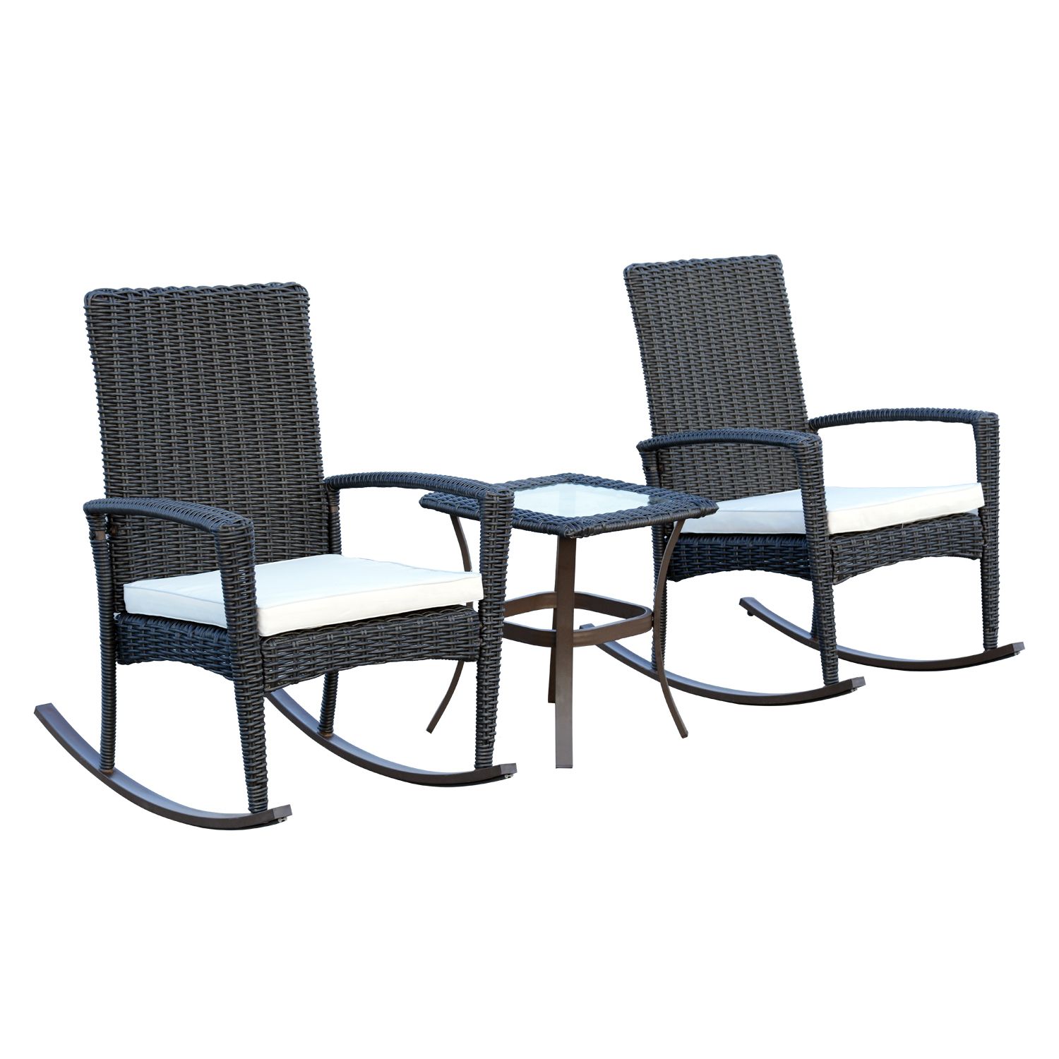 Well Known Outsunny 3pcs Rattan Rocking Chair Table Set Patio Bistro Set Dark Grey For Outdoor Rocking Chair Sets With Coffee Table (View 2 of 15)