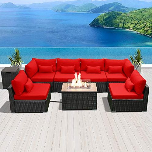 Well Known Red Loveseat Outdoor Conversation Sets For Modenzi Outdoor Sectional Patio Furniture With Propane Fire Pit Table (View 1 of 15)