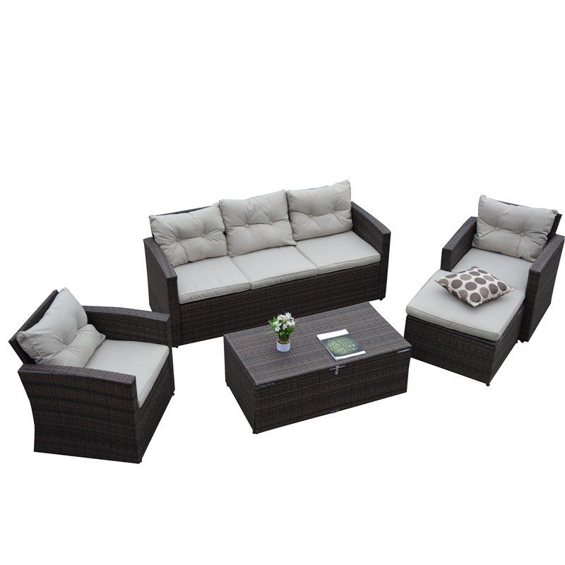 Well Known Rio 5 Piece 5 Seat Dark Brown All Weather Wicker Conversation Set With Inside 5 Piece 5 Seat Outdoor Patio Sets (View 11 of 15)