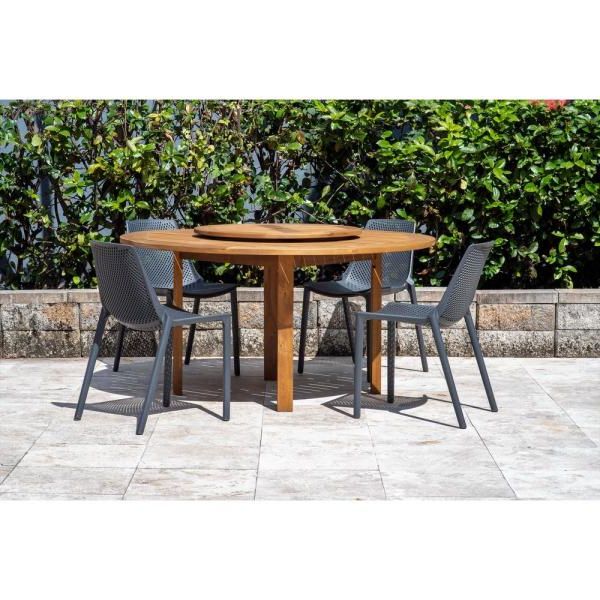 Well Known Round Teak And Eucalyptus Patio Dining Sets For Amazonia Quincy Lazy Susan Gray 5 Piece Wood Teak Round Outdoor Dining (View 15 of 15)
