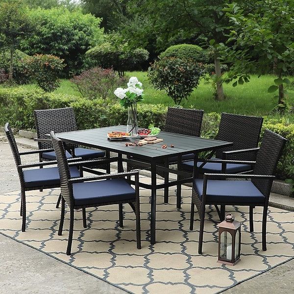 Well Known Shop Phi Villa 7 Piece Outdoor Dining Sets, 60"x38" Rectangular Dining Within 7 Piece Small Patio Dining Sets (View 9 of 15)