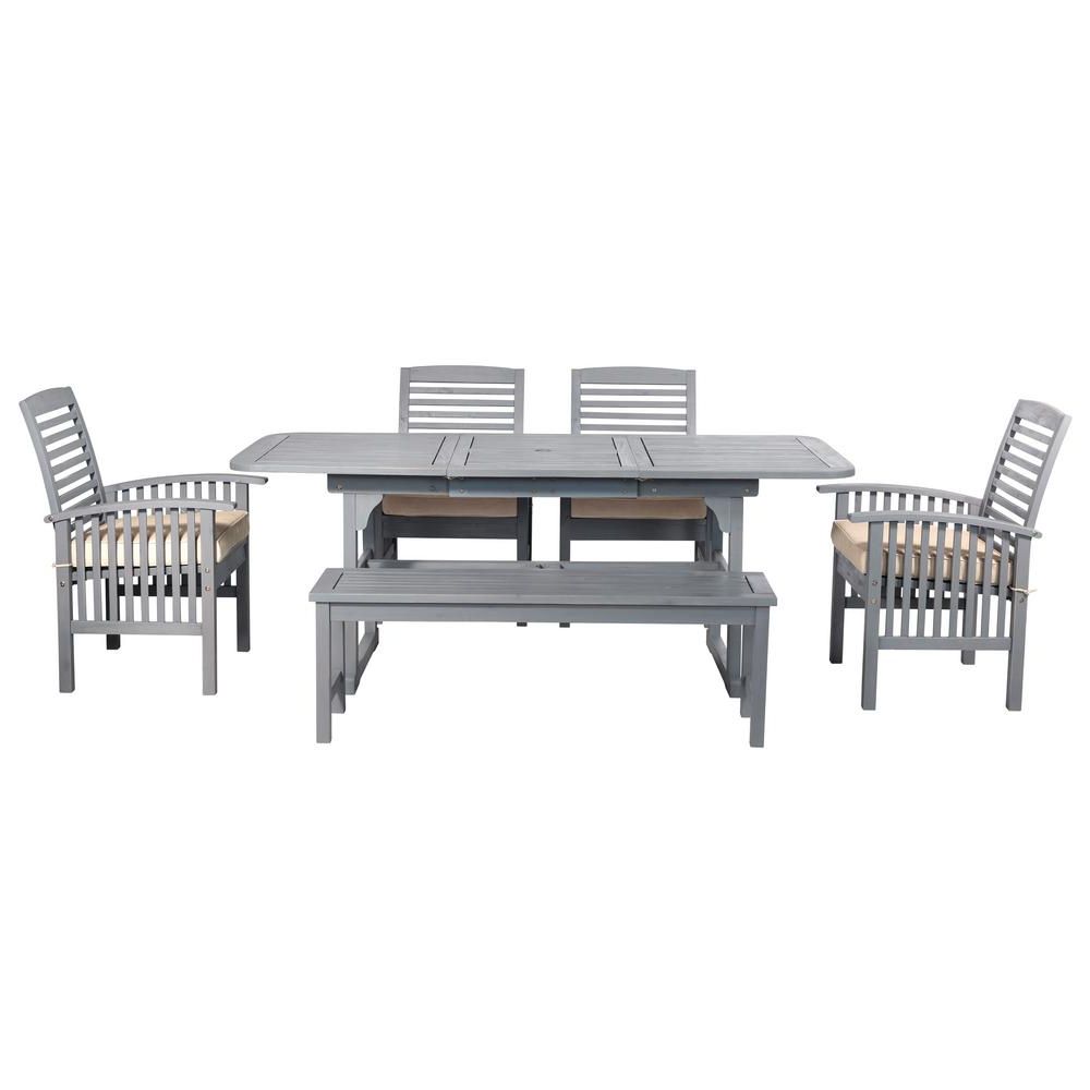 Well Known Walker Edison Furniture Company Chevron Grey Wash 6 Piece Classic Pertaining To Gray Wash Wood Porch Patio Chairs Sets (View 6 of 15)