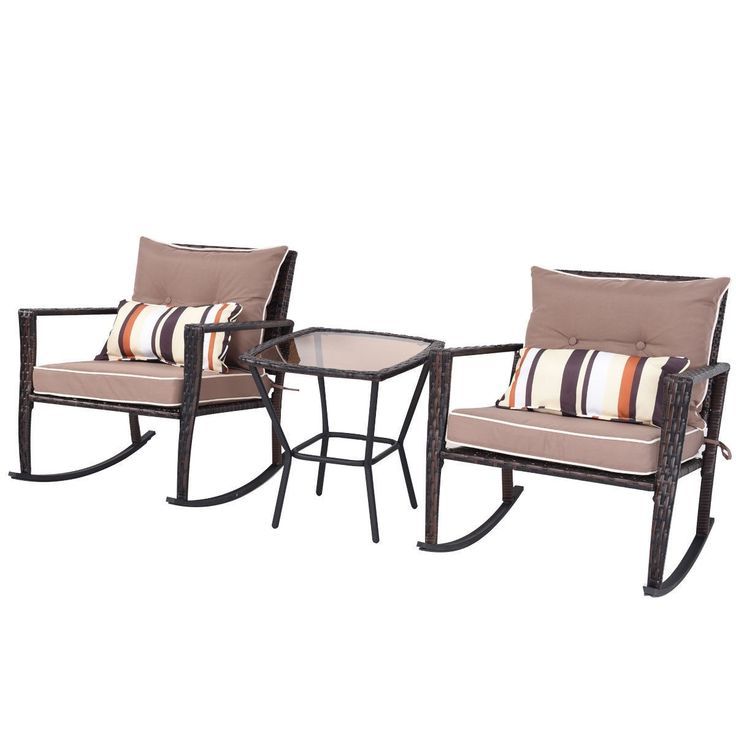Well Liked 3 Pcs Patio Rattan Wicker Furniture Set Rocking Chair Coffee Table With Outdoor Rocking Chair Sets With Coffee Table (View 6 of 15)